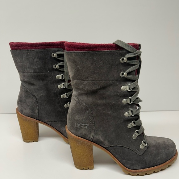 Grey Suede Lace-Up Women's Boots - Picture 2 of 6